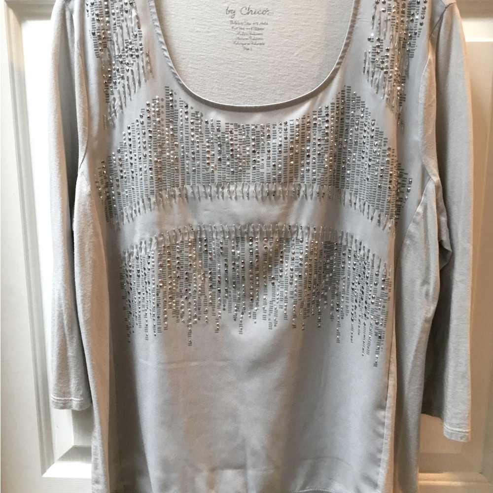 Chico's Silver & Gray Embellished Women's Top Size 2 (12/14)
